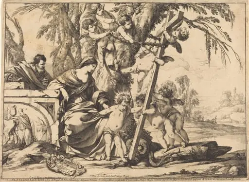 Holy Family with Angels and the Cross, Crushing a Serpent, by Laurent de La Hyre