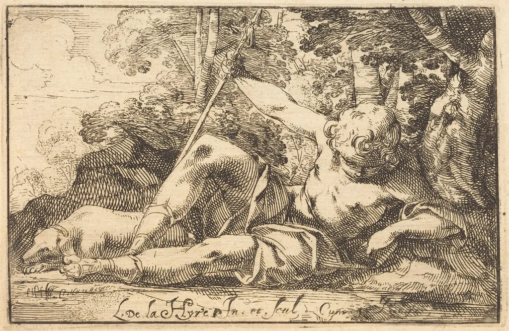 Narcissus at the Spring, by Laurent de La Hyre, ink, 1624