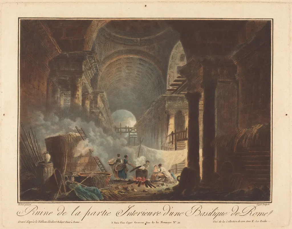 Ruine de la partie Interieure d'une Basilique de Rome, by Laurent Guyot, ink, 1795