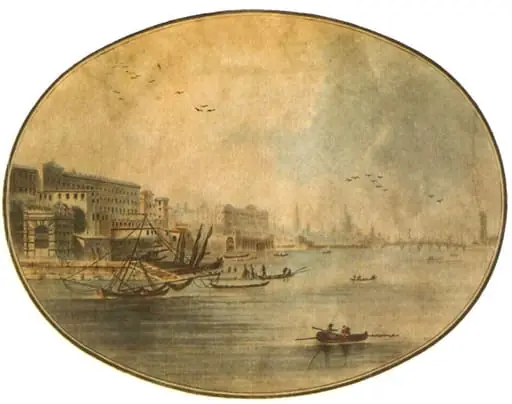 Vedere de la Adelphy cu Casa Somerset și Podul Blackfriars, by Laurent Guyot, 1791