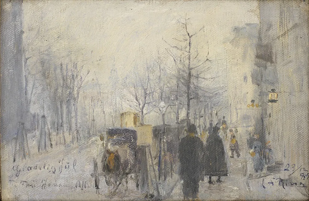 Udsigt fra vinduet i Café Osborne op ad Frederiksberg Allé, by Laurits Andersen Ring, oil, 1895