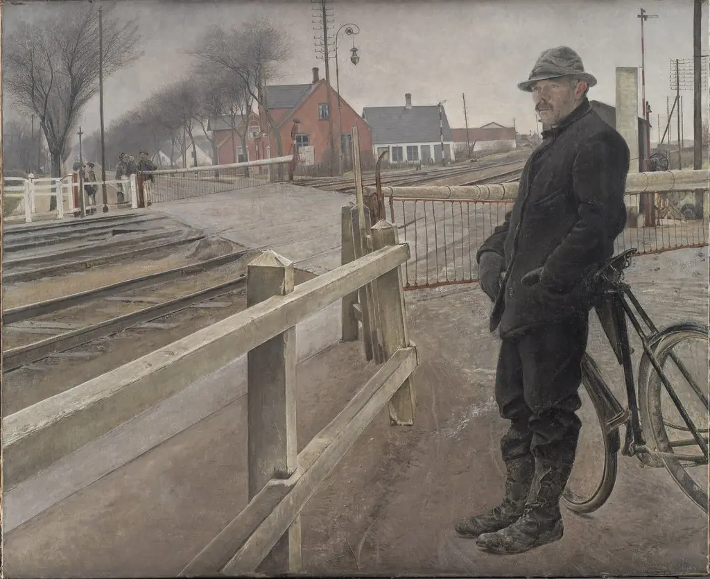 Waiting for the Train. Level Crossing by Roskilde Highway, by Laurits Andersen Ring, 1914