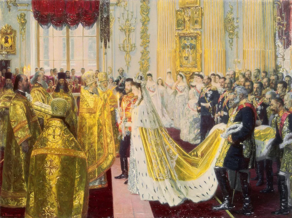 Wedding of Nicholas II and Grand Princess Alexandra Fyodorovna, by Laurits Tuxen, oil, 1898