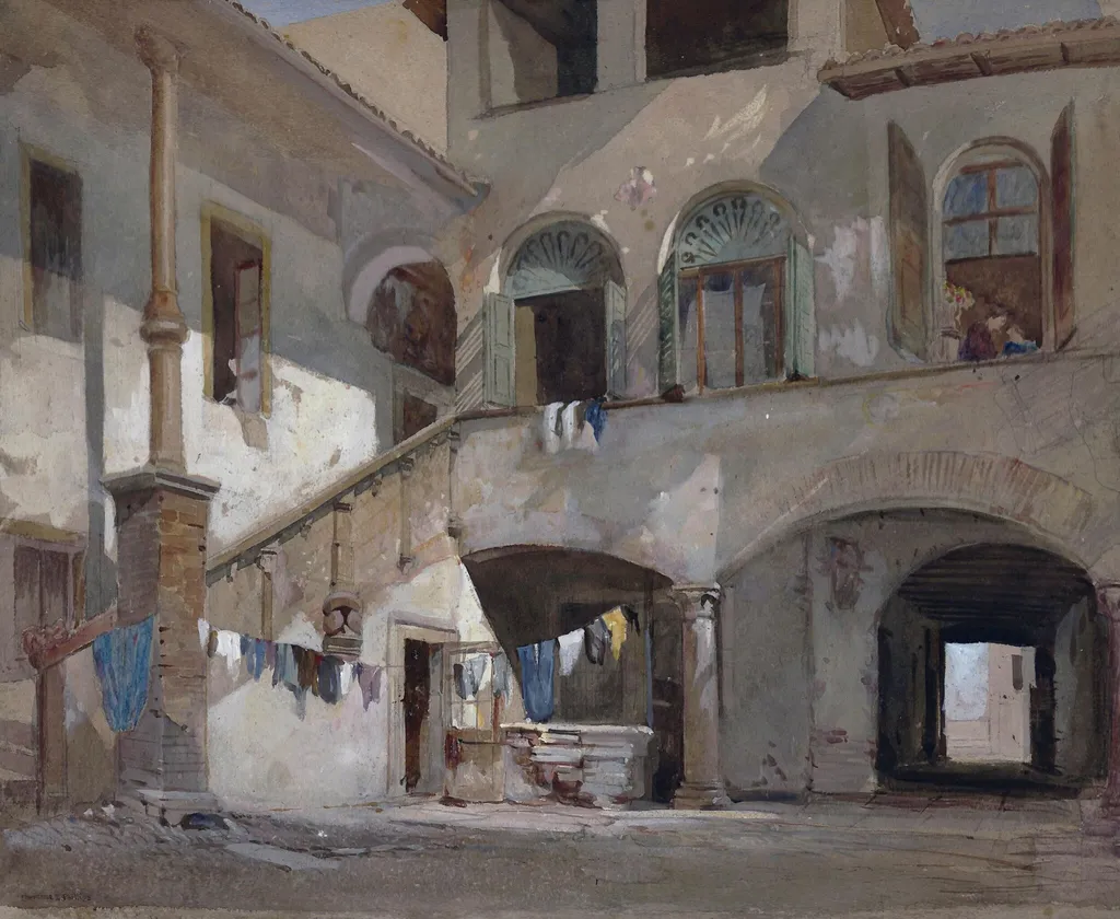 An Italian Courtyard, by Lawrence Barnett Phillips, watercolor, 1860