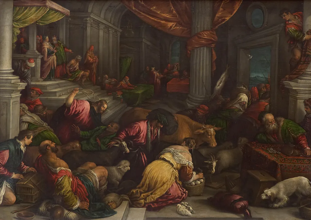 Christus vertreibt die Händler aus dem Tempel, by Leandro Bassano, unspecified, 1597