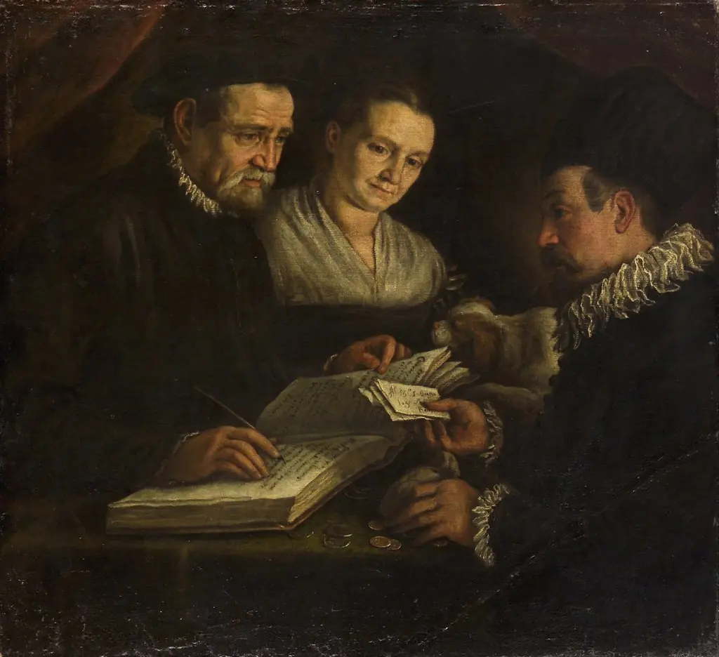 Der Wechsler Orazio Lago, seine Frau und ein Klient, by Leandro Bassano