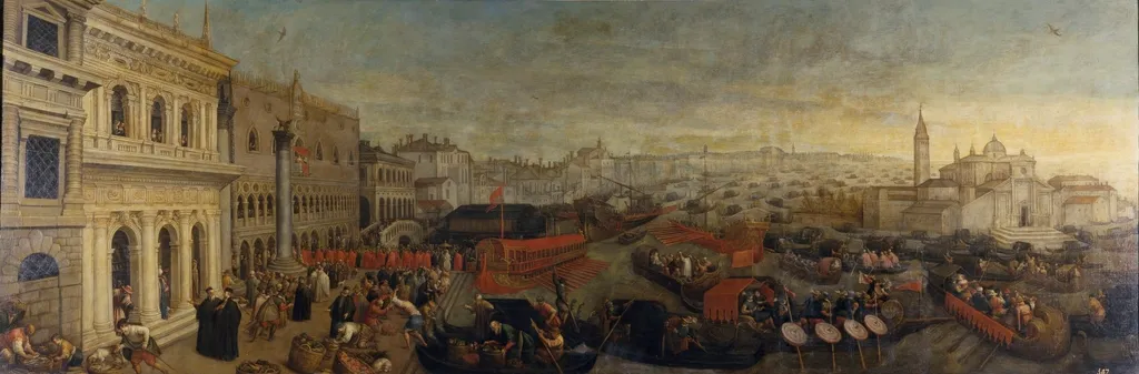 Embarkation of the Doge of Venice, by Leandro Bassano, oil, 1598