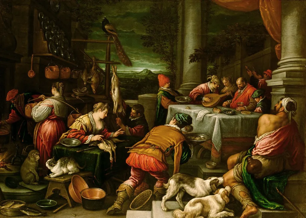 Gleichnis vom reichen Mann und dem armen Lazarus, by Leandro Bassano, unspecified, 1596