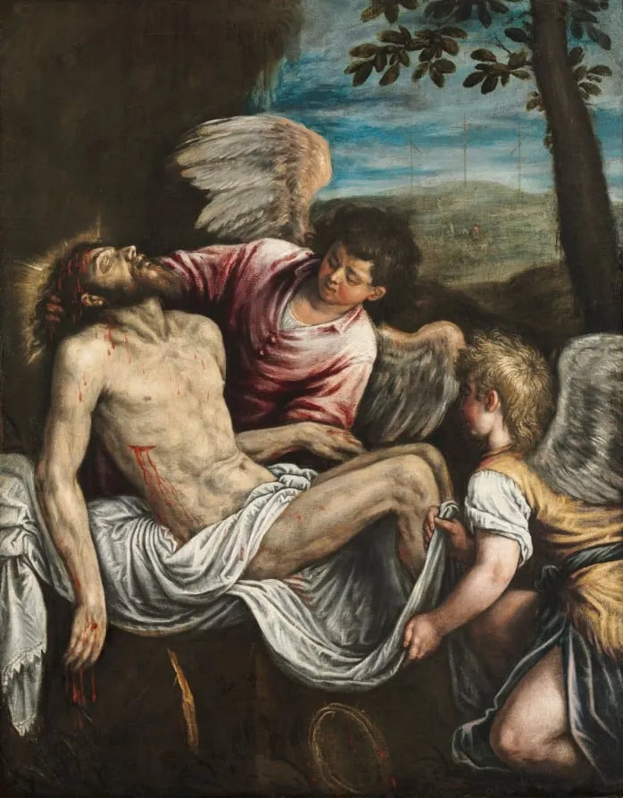 The Dead Christ with Angels, by Leandro Bassano, unspecified, 1580