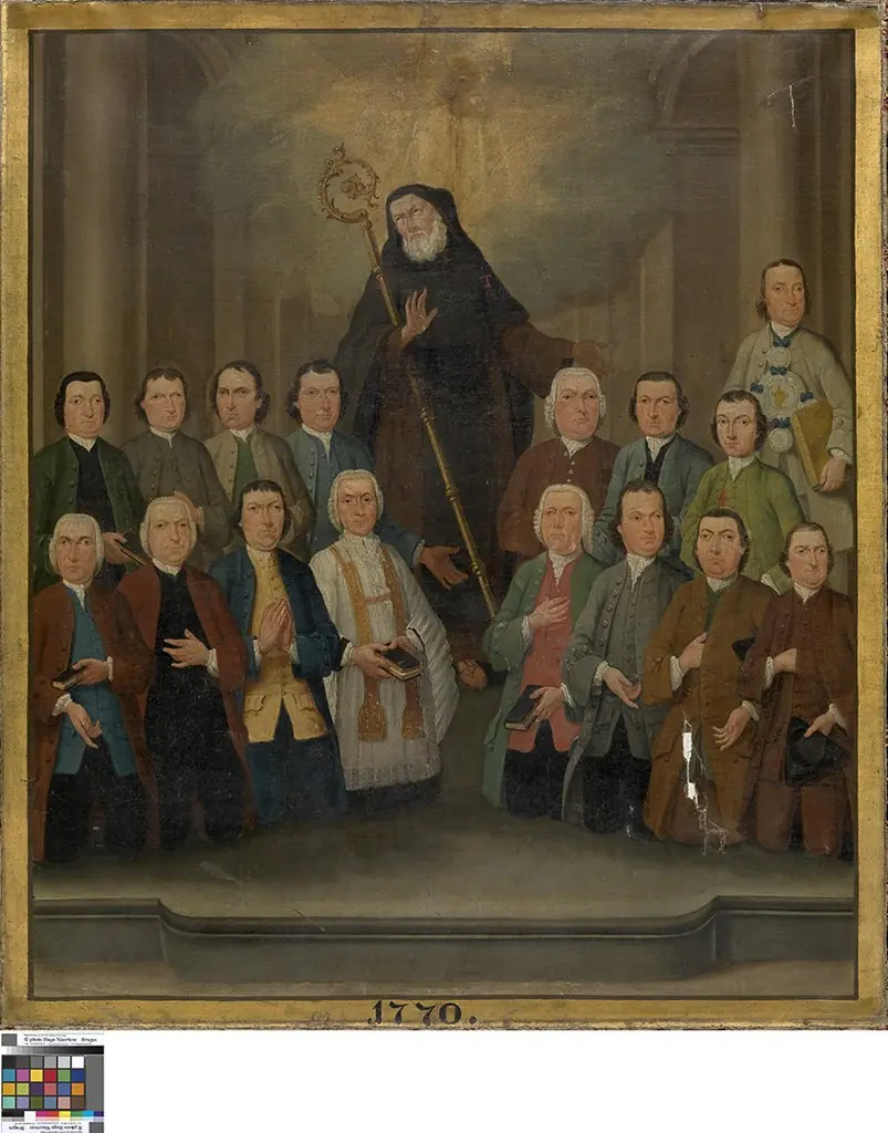 Leden van een broederschap met hun patroonheilige Antonius