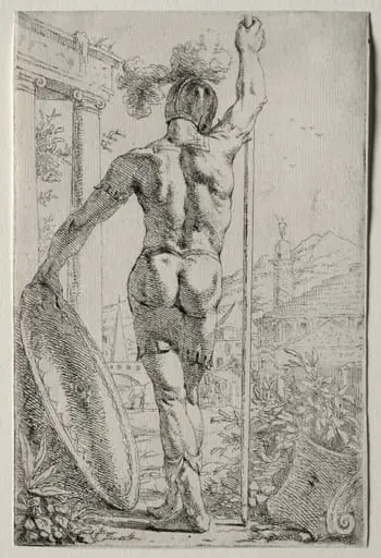 A Soldier Standing, Seen from Behind, by Leendert van der Cooghen