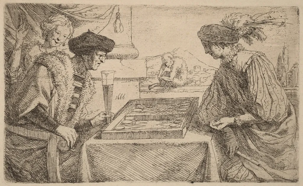The Board Players, by Leendert van der Cooghen, ink, 1646