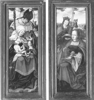 Left and Right Wing of an Altarpiece with St Anne with the Virgin and Child on her Lap, a Holy Bishop, St Magdalen and St Ursula