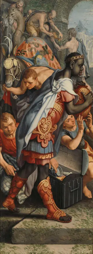 Left wing of a triptych with the adoration of the magi and the presentation in the temple, by Pieter Aertsen