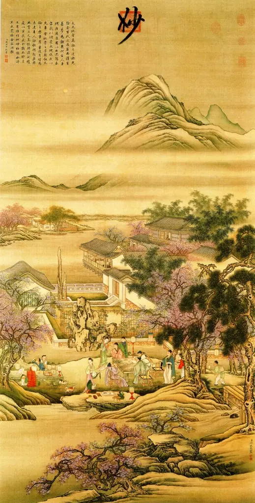 Banquet at the Peach and Pear Blossom Garden on a Spring Evening, by Leng Mei