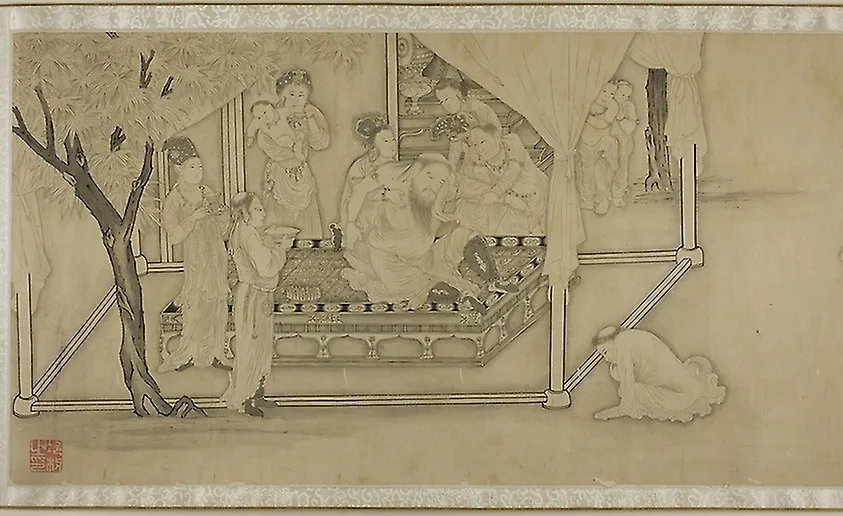Drinking and Dancing Before the Tribal Chief, by Leng Mei, unspecified, 1705