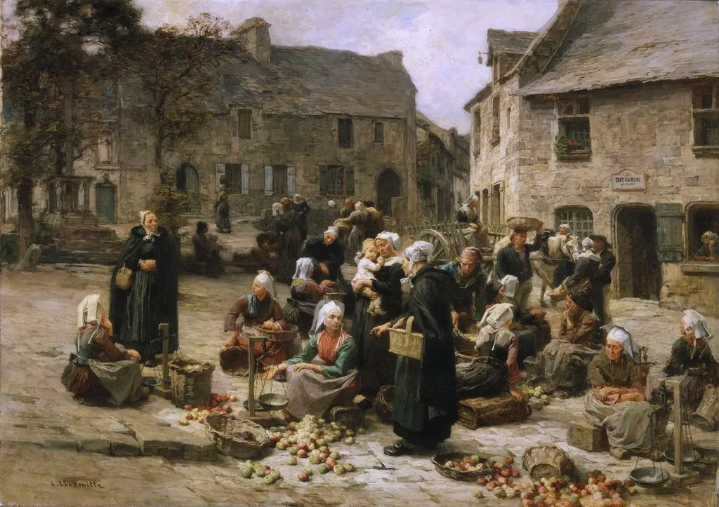Apple Market, Landerneau, Brittany, by Léon Augustin Lhermitte, oil, 1890