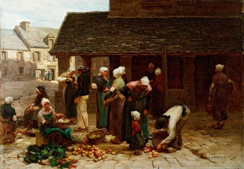 The Market Place of Ploudalmézeau, Brittany, by Léon Augustin Lhermitte