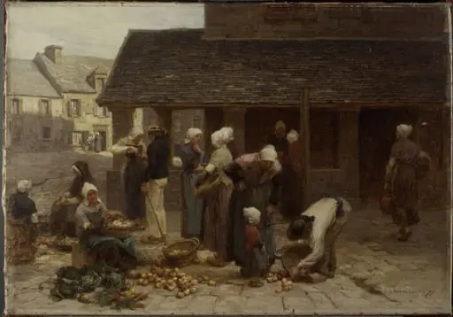 The Market Place of Ploudalmézeau, Brittany, by Léon Augustin Lhermitte