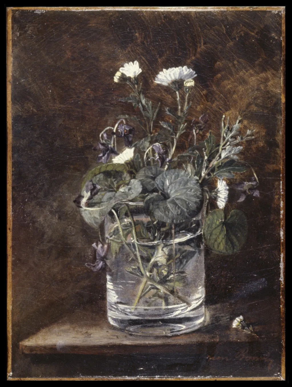 Still Life: Daisies and Violets, by Léon Bonvin, oil, 1866