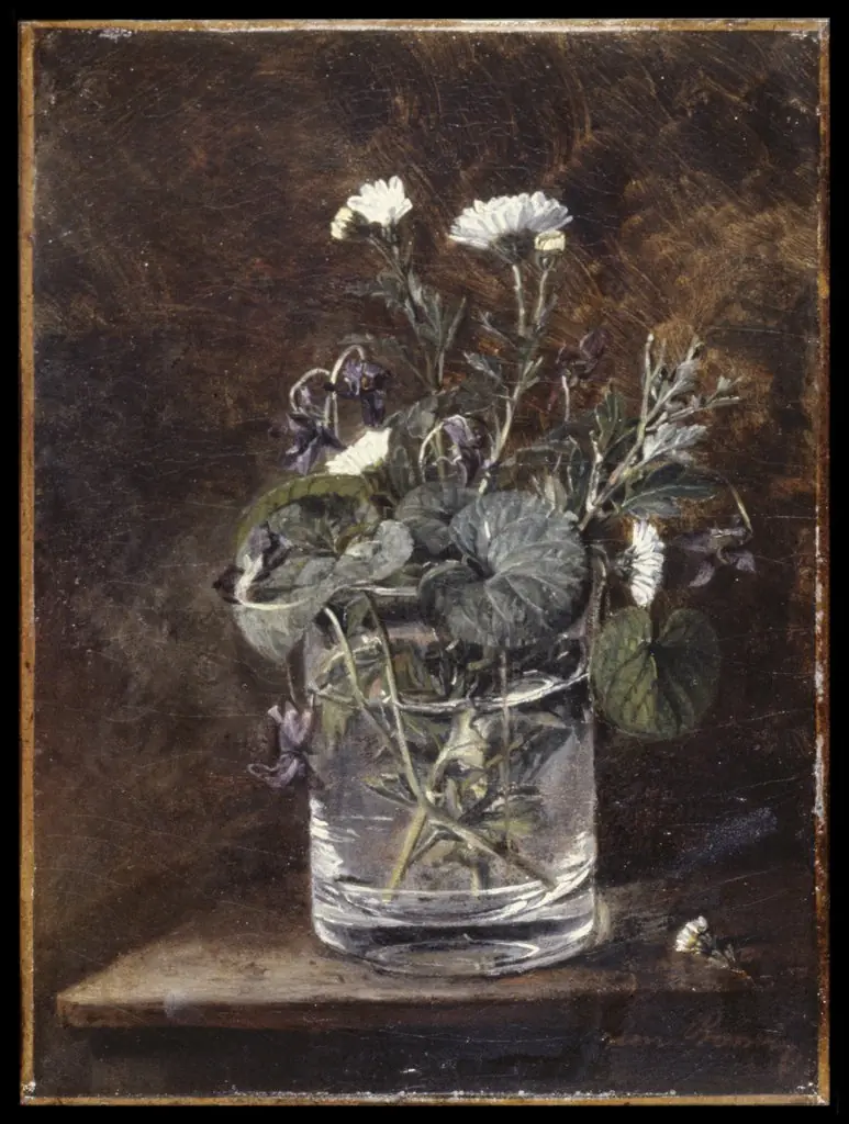 Still Life: Daisies and Violets, by Léon Bonvin