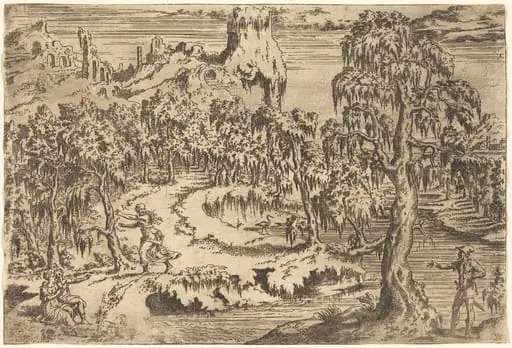 Landscape with a Woman Fleeing at the Sight of a Soldier, by Léon Davent