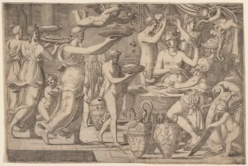 Venus and Mars Served by Cupid and the Three Graces, by Léon Davent