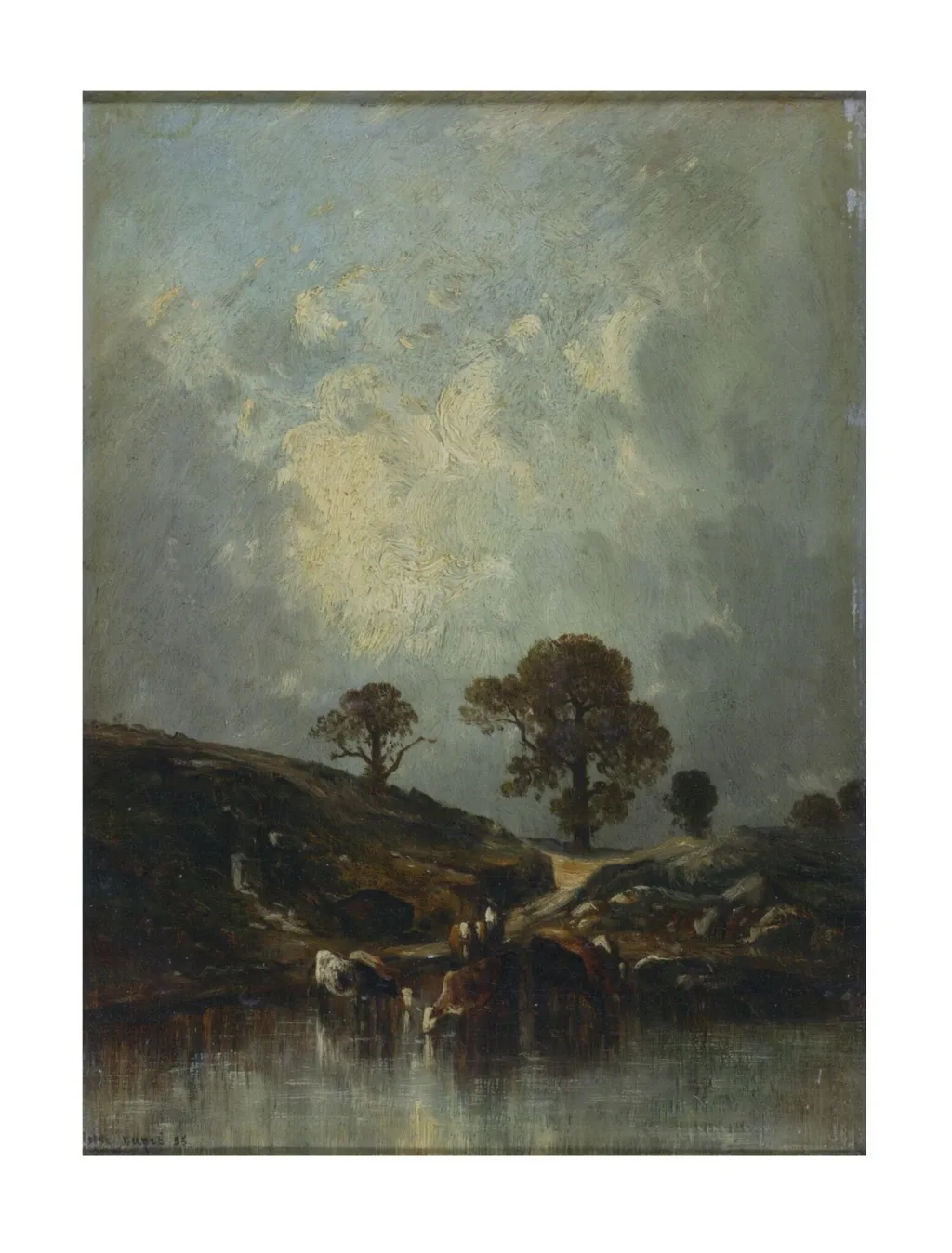 Cows drinking, by Léon-Victor Dupré, oil, 1855