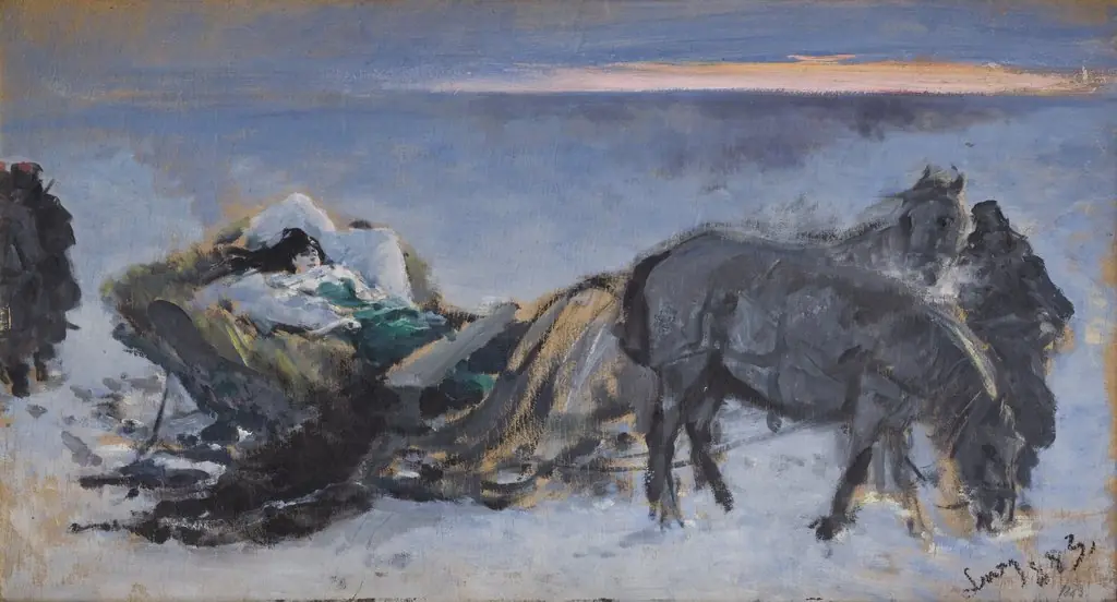 Gertruda Komorowska in the Sleigh, by Leon Wyczółkowski