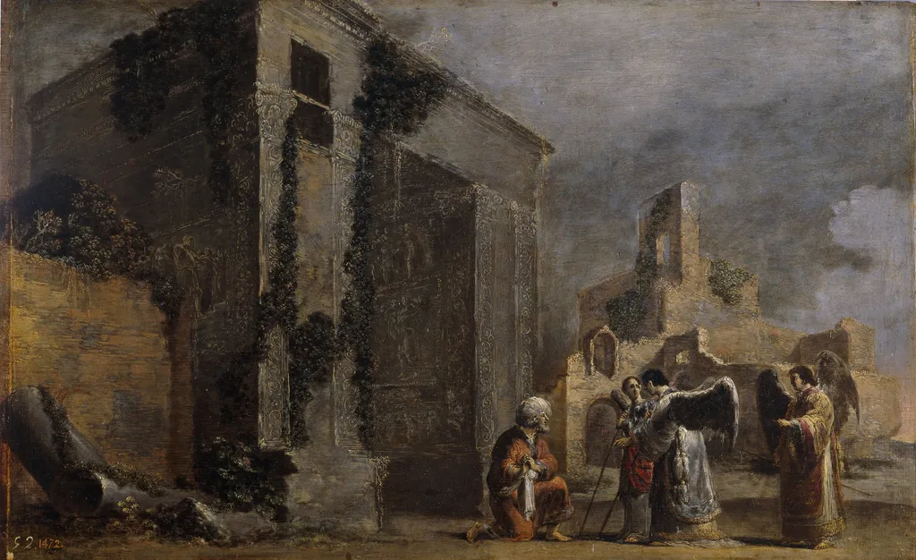 Abraham and the Three Angels, by Leonaert Bramer, oil, 1640