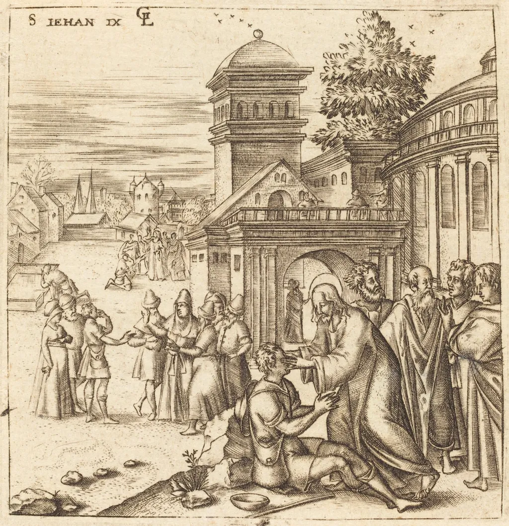 A Man Born Blind Receives Sight, by Léonard Gaultier, ink, 1578