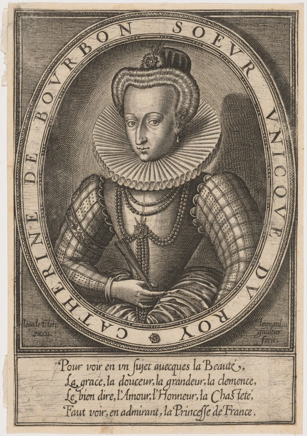Catherine de Bourbon, by Léonard Gaultier, ink, 1601