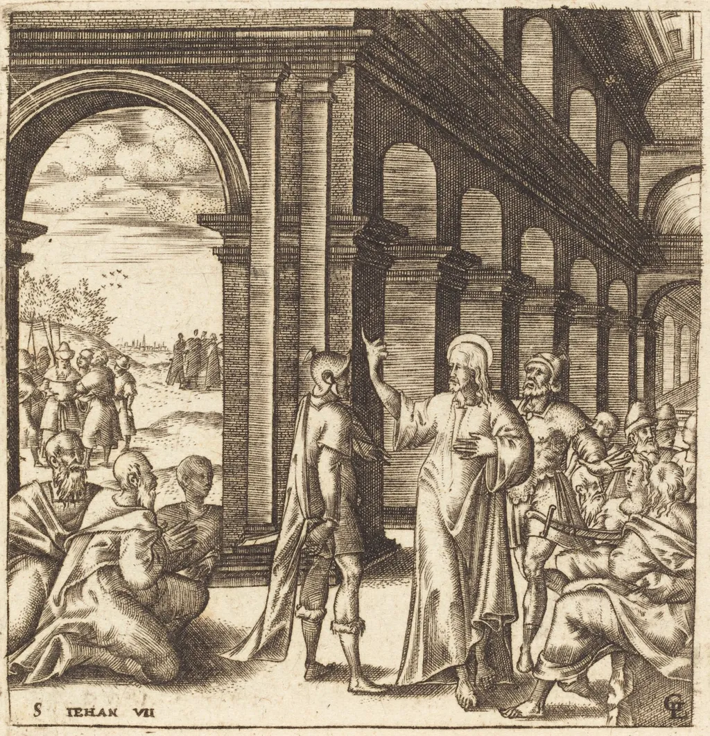 Christ at the Feast of Tabernacles, by Léonard Gaultier, ink, 1578