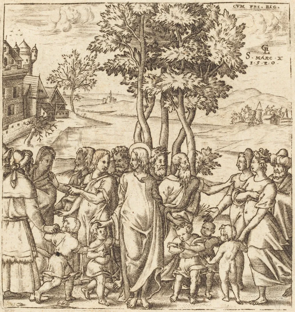 Christ Blesses the Children, by Léonard Gaultier, ink, 1578