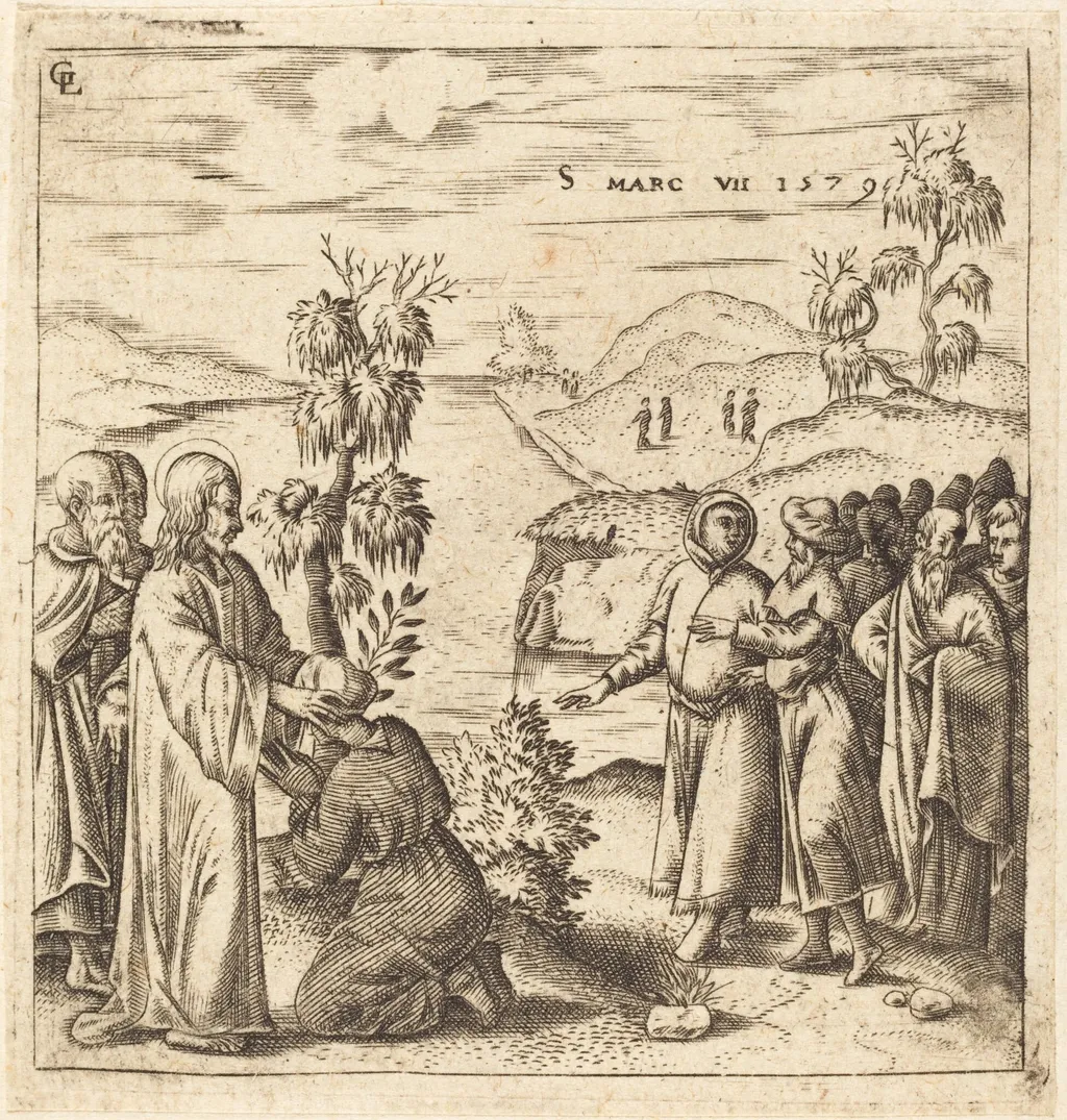 Christ Healing a Deaf Man, by Léonard Gaultier, ink, 1579
