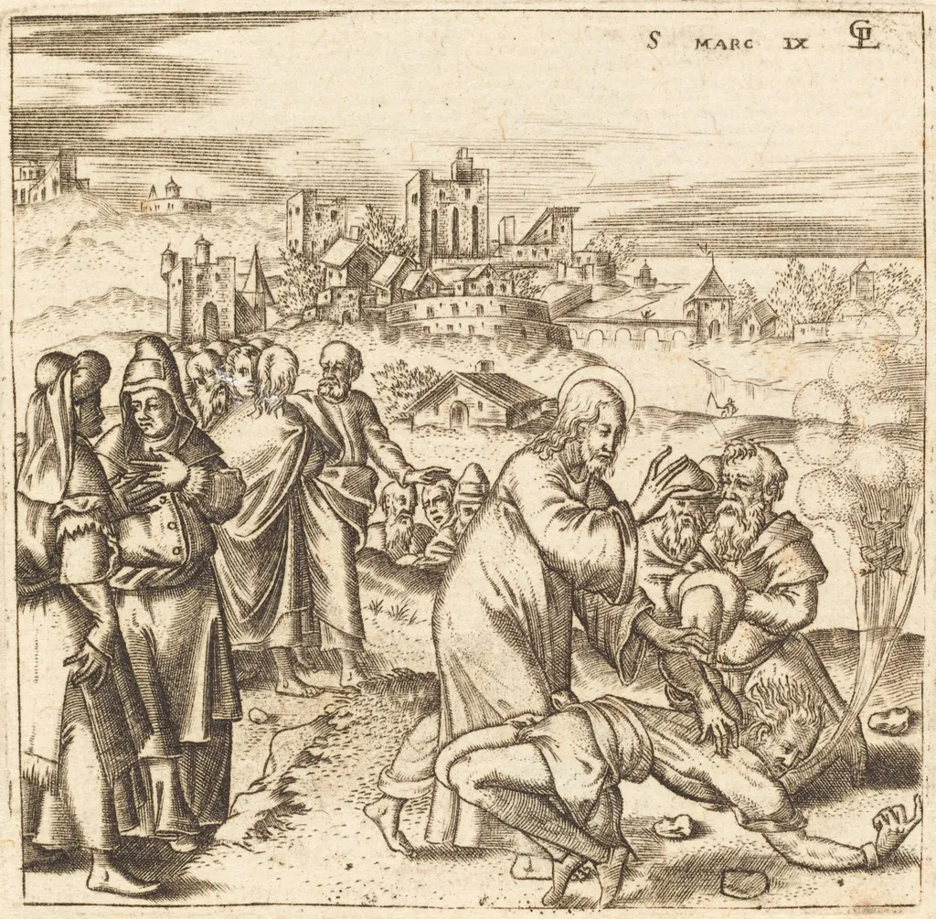 Christ Heals the Epileptic Boy, by Léonard Gaultier, ink, 1578