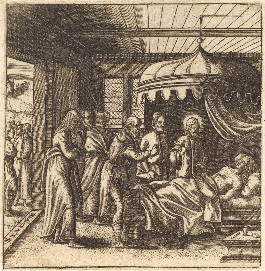 Christ Raises the Daughter of Jairus, by Léonard Gaultier, ink, 1578