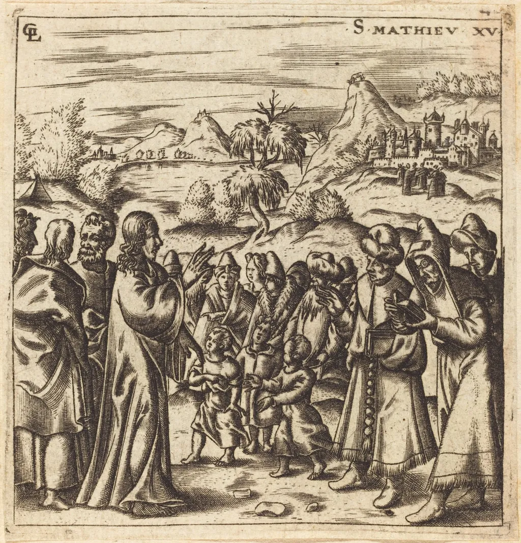 Christ Rebukes the Scribes and Pharisees, by Léonard Gaultier, ink, 1578