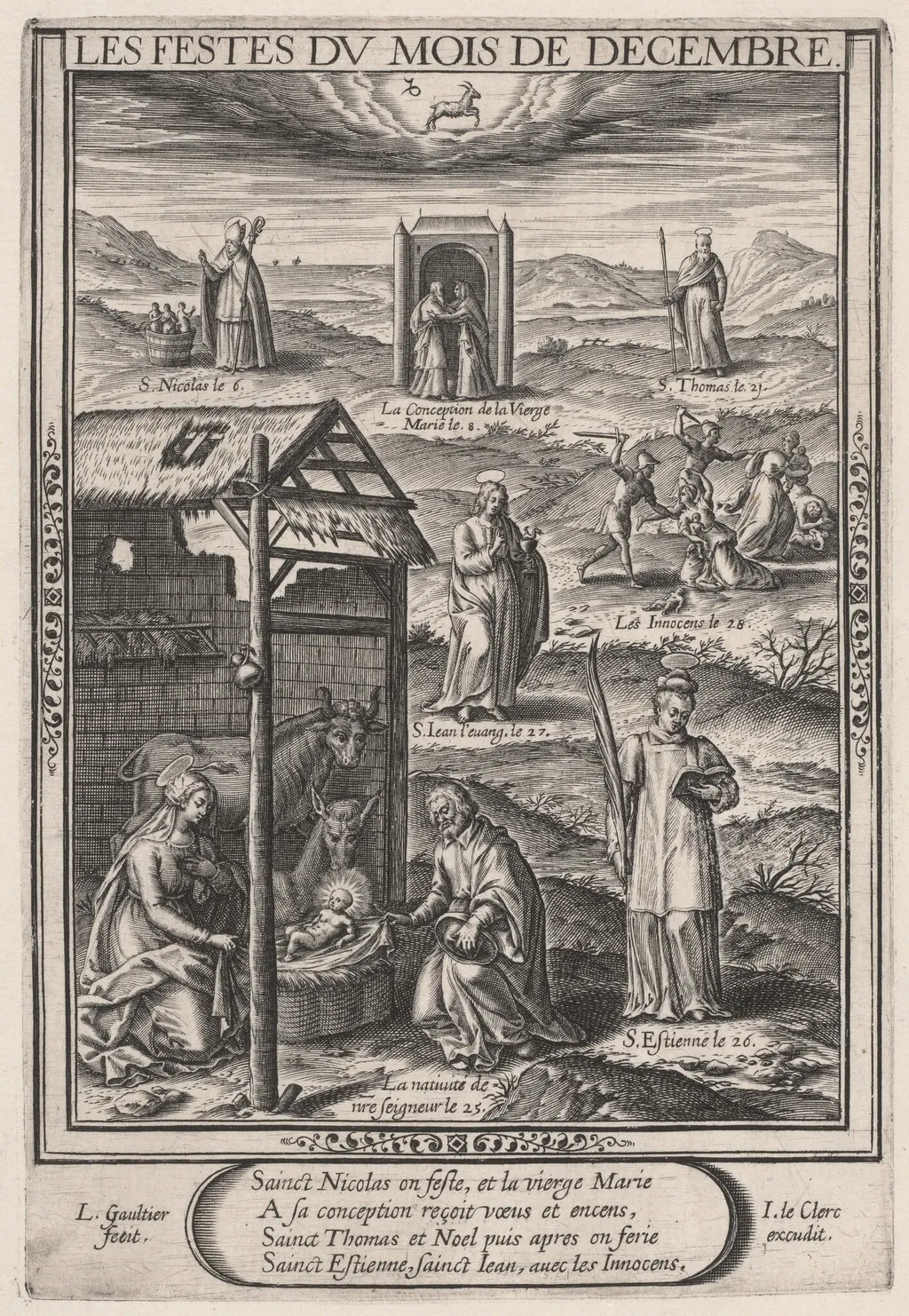 Les Festes du mois de Decembre (December: The Nativity), by Léonard Gaultier, ink, 1603