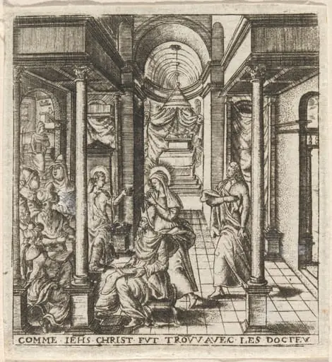 Mary and Joseph Find the Boy Jesus in the Temple with the Doctors, by Léonard Gaultier