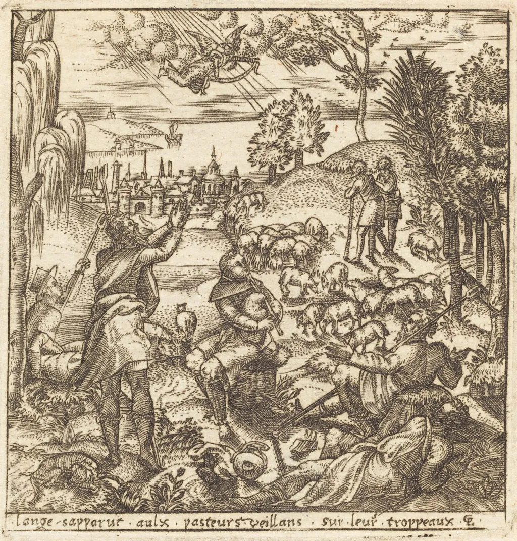The Annunciation to the Shepherds, by Léonard Gaultier, ink, 1578