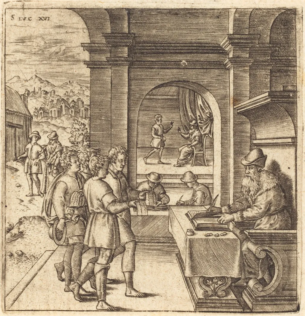 The Dishonest Steward, by Léonard Gaultier, ink, 1578