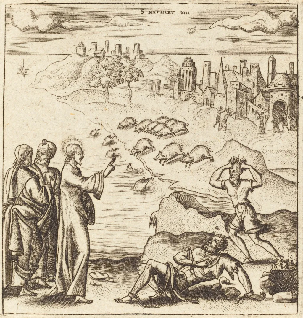 The Gadarene Demoniacs, by Léonard Gaultier, ink, 1578