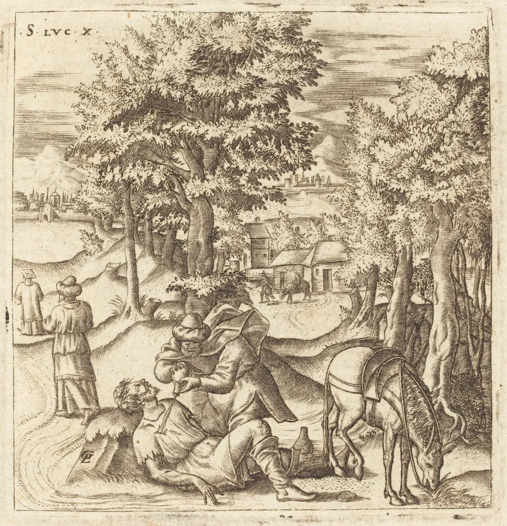 The Good Samaritan, by Léonard Gaultier, ink, 1578