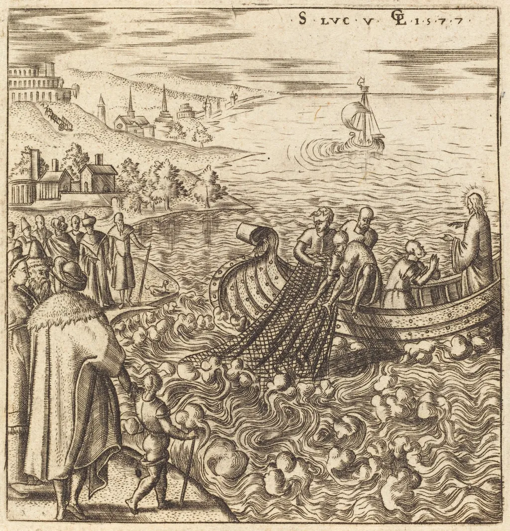 The Miraculous Draught of Fishes, by Léonard Gaultier, ink, 1577
