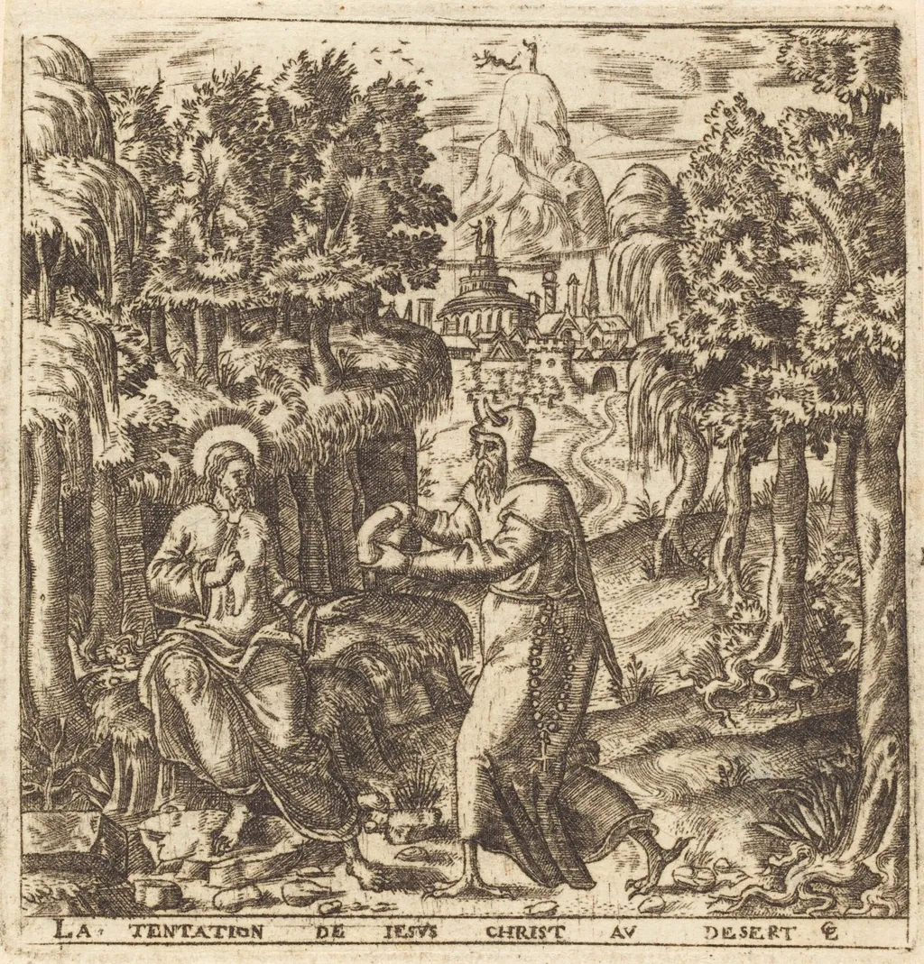 The Temptation of Christ, by Léonard Gaultier, ink, 1578
