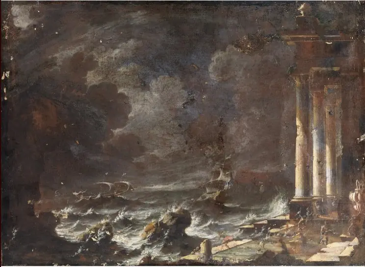 A Coast Scene with Ruins and Shipwrecks, by Leonardo Coccorante