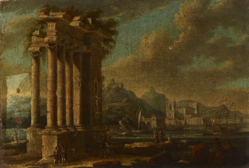 Maritime Landscape with Ruins, by Leonardo Coccorante, oil, 1725