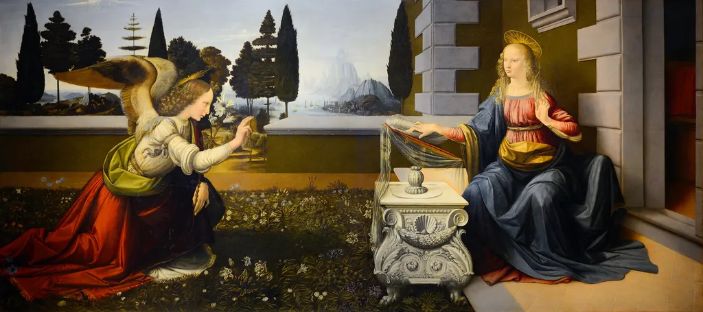 Annunciation, by Leonardo da Vinci, oil, 1472