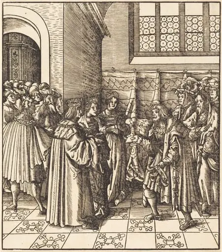 A Legation before a King, near Him Two Women Standing, by Leonhard Beck